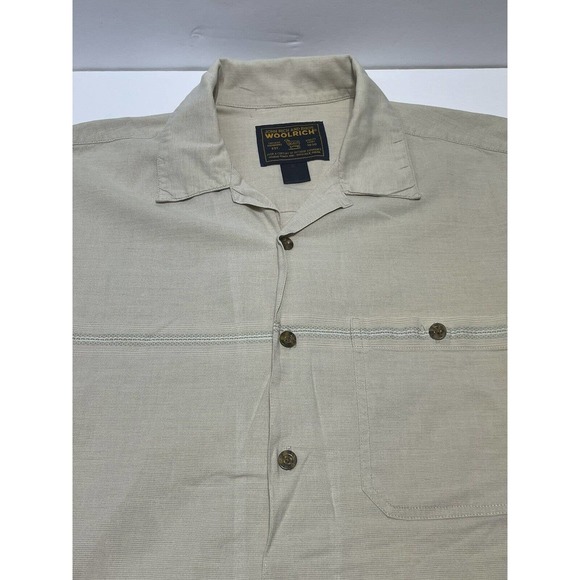 Vtg John Rich and Bros Woolrich Short Sleeve Button Up Shirt Men's L British Tan - Picture 1 of 6